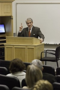Federal judge Thomas B. Griffith speaks passionately about responding to crises of faith. Photo by Sarah Hill. 