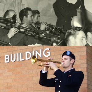 Above: Jay Hall playing trumpet with at the Officer's club in Williams Field, Ariz. Below: Jeremy Moore plays his grandfather's trumpet during an ROTC event in 2013. Photos courtesy of Jeremy Moore and Tanner Jackson