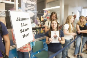 Students in line at the BYU Bookstore wait for Jimmer to autograph his book. Photo by Chris Bunker