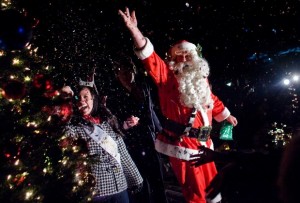Santa Claus and Miss Provo lighting the tree at last year's Lights On ceremony (photo courtesy of Eric Layland).