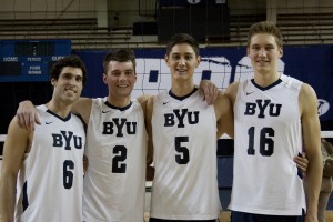 BYU Men's Volleyball features international players Josue Rivera, Carson Heninger, Kiril Meretev and Tim Dobbert. Photo by Natalie Stoker