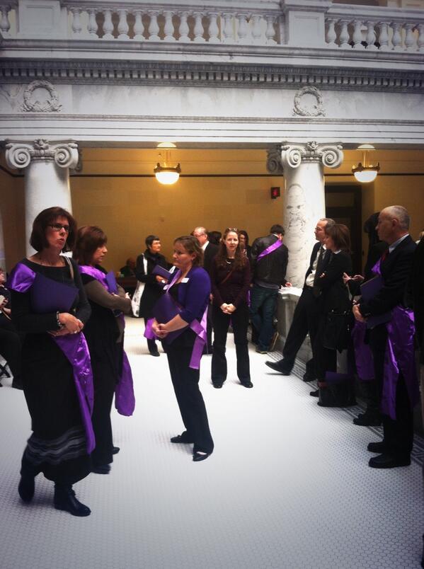 Each weekday special interest groups try to influence lawmakers with lunch, matching dress and rallies. The Utah Alzheimer's Association earned the title for sponsoring the first special interest gathering of the 2014 Legislature. They wore purple sashes to attract attention.