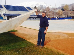 Brian Hill prepares the baseball field for the season. Photo by Madison Parks