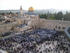 Overview of the Western Wall, which is the Jewish pride and joy with the Dome of the Rock in the back ground, which is the Muslim major religious site. Photo by Amy Filmore.