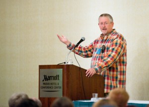 Orson Scott Card speaks about the development of "Ender's Game" at the Life, the Universe, and Everything 32 Symposium on Science Fiction & Fantasy in downtown Provo. (Photo by Sarah Hill.)