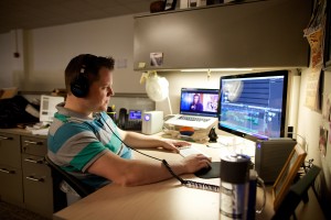 Producer, Lucas McGraw edits the upcoming Mormon Message "Stop It. (Photo courtesy LDS Church).