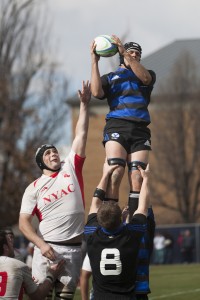 The BYU rugby team prepares for a throw-in last season. Photo by Elliott Miller