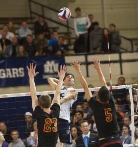 Taylor Sander goes for the kill against USC during Friday's game in the Smith Field House. Photo by Sarah Hill.