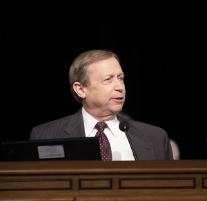 Dr. Brent C. James, the executive director of the Institute for Health Care Delivery Research, IHC, speaks at a BYU forum March 18.