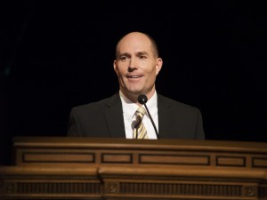 Chad Lewis, associate athletic director for BYU, encouraged students to let their light shine. Photo by Elliot Miller.