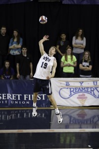 Senior Devin Young skies for a spike in a game earlier this season at the Smith Fieldhouse. Photo by Elliott Miller