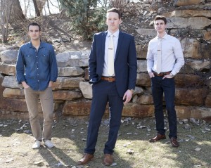 Students (Left) Lucas Brook (middle) Taylor Yates (right) posing in stylish outfits from casual, to casual dressy, to dressy. (Photo by: Elliott Miller) 