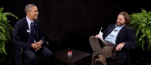 This image from video released by Funny Or Die shows President Obama, left, with actor-comedian Zach Galifianakis during an appearance on "Between Two Ferns," the digital short with a laser focus on reaching people aged 18 to 34. (Photo courtesy Associated Press)