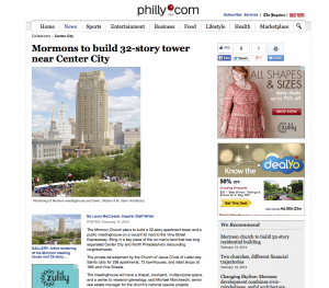 Screen Shot of Philly Inq article about Mormon Tower