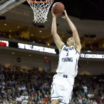 Kyle Collinsworth runs in for a layup in Saturday's WCC tournament quarterfinal game against LMU. Photo by Elliott Miller.