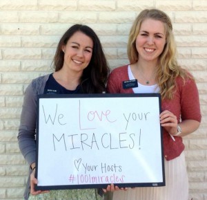 In Jacksonville, Fla., Sister Jenessa Hutchins, right, and her companion, Sister Lexy Cline, promote their #1001Miracles blog.