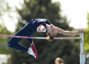 Two-sport star Lexi Eaton high jumps in a meet for the Cougars. Photo courtesy BYU Photo