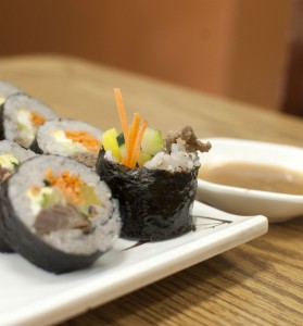 The colorful kimbap is the Korean take on Japanese sushi. Asian Fusion Grill serves the delectable dish as an appetizer. (Photo by Shelbi Anderson.)