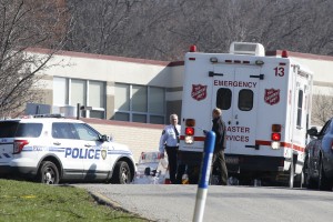 Emergency responders gather in the parking lot of the high school on the campus of the Franklin Regional School District where several people were stabbed at Franklin Regional High School on Wednesday, April 9, 2014 (Photo Courtesy Associated Press). 