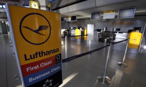 An unstaffed Lufthansa check-in counter is pictured in Berlin, Germany, Wednesday, April 2, 2014 (Photo Courtesy Associated Press). 