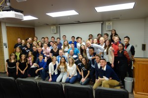 The 2014 BYU A capella club before the March 28, 2014 A Cappella Jam.