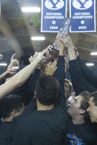 The BYU men's volleyball team celebrate their second consecutive MPSF title defeating Stanford in three sets on Saturday, April 26, at the Smith Fieldhouse. The Cougars are the No. 2 seed in the 2014 NCAA men's volleyball tournament.