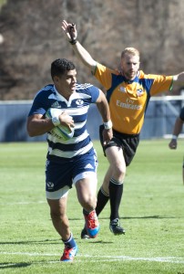 BYU's Joshua Whippy sprints down the field looking for an open teammate. Photo by Natalie Stoker
