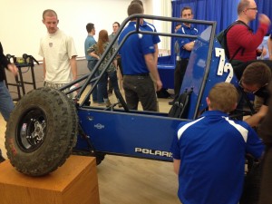 The off road vehicle was welded and constructed from scratch by the BYU ___ team. 