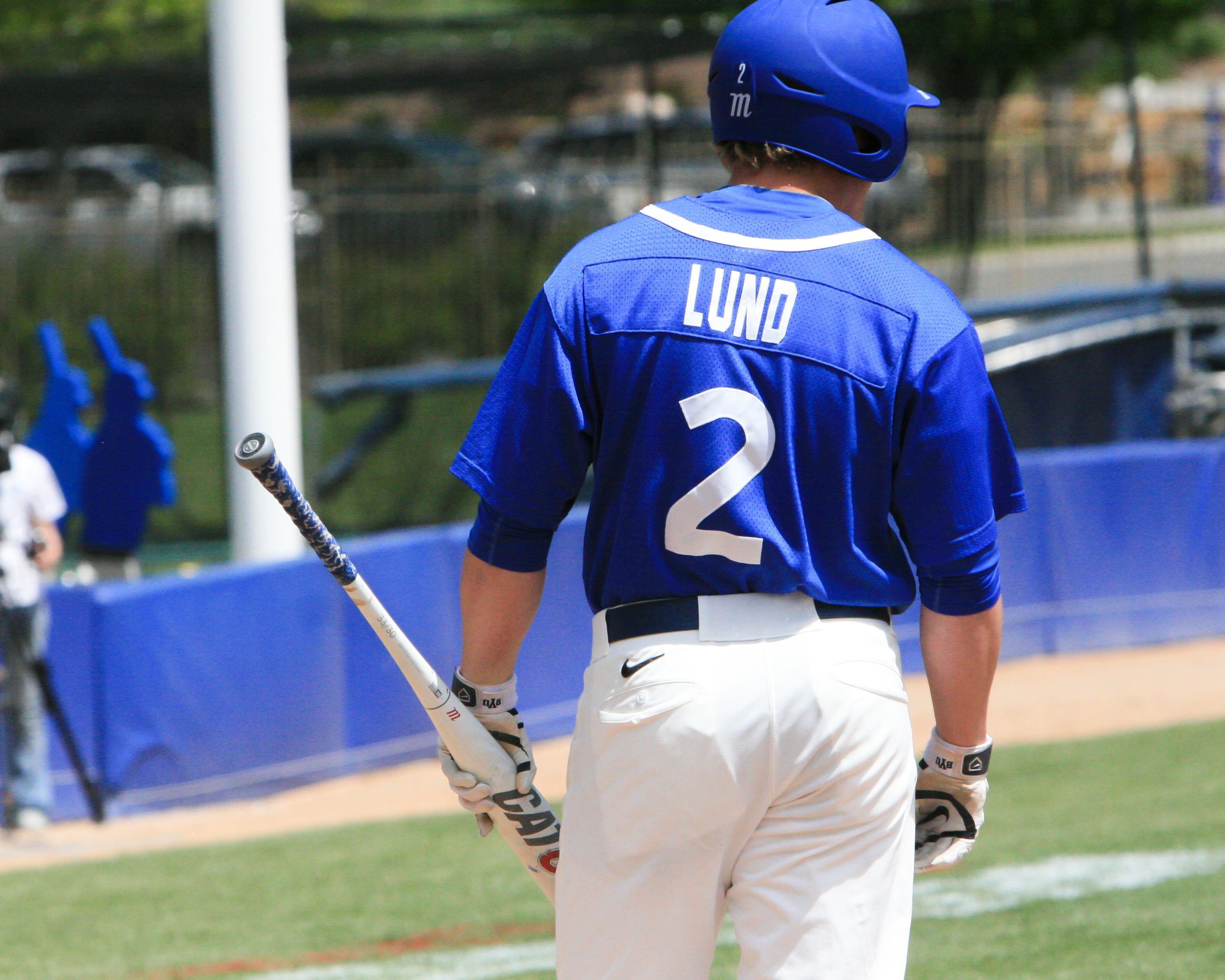 BYU outfielder Brennon Lund steps out of the batter's box in a game against Gonzaga. Photo by Natalie Stoker