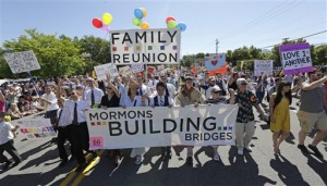 Members of the Mormons Building Bridges march during the Utah Gay Pride Parade in Salt Lake City. (AP Photo)