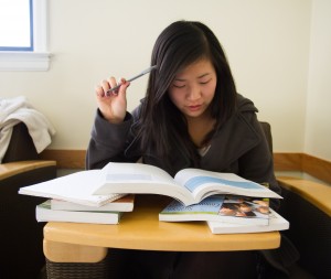 Brittany Lam, former BYU public relations student, studies for a test. Photo by Sarah Strobel 