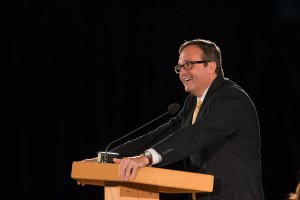 Matt Townsend speaks to the crowd during Women's Conference, as he addresses the subject of "Communication in Marriage".