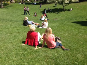 Women gather on the lawn south of the Marriott  Center. Photo by Miranda Facer