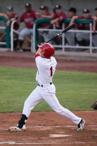 Orem Owlz' Bo Way hits the ball into the outfield during a game against Idaho Falls on Thursday, June 25. Photo by Ari Davis