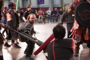 Live action role-players compete in the Battle Arena at FantasyCon. (Elliott Wood) 