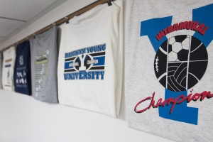 Intramural championship shirts inside the intramural office of the Richards Building. (Ari Davis)