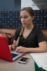 Errin Ahern studies in the Wilkinson Student Center, during a break between classes. Some critics argue that Common Core does not adequately prepre a student of college. (Natalie Stoker)