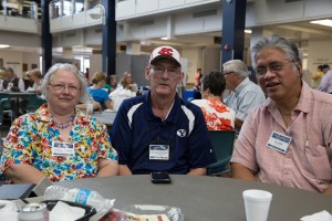 Cindy and Fred McCormack meet up with friend Ti'i Lolota'i during BYU's Education Week.