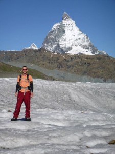 Geology student Eric Johnson stands beneath the Matterhorn in Switzerland, where he spent one month studying glaciers. 