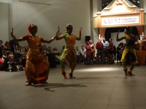 Dancers from the Hindu Temple in South Jordan dance at the Museum of Art Friday. The museum holds festivals the first Friday of each month welcoming new exhibits. This month, "Loving Devotion: Visions of Vishnu" was brought to the MOA.  (Cara Wade)
