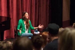 Sutton Foster answers questions for BYU Music Dance Theatre students in a master class that was part of her two-concert performing visit on campus. (Universe photo/Samantha Williams)