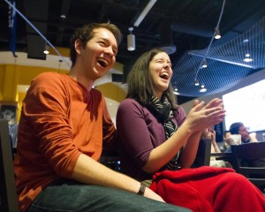 Johnny Price and Julia Wright enjoy a night at The Wall watching Laugh Out Loud. (Elliot Miller)