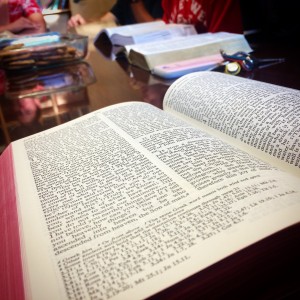 Scripture study at the weekly BYUSA Newman Catholic student club meeting.