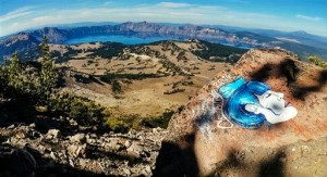 This undated photo taken from an Instagram posting shows an overlook of Crater Lake in Oregon with a rock painting. (AP Photo/Instagram)