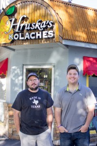 Cory and Ross Hruska stand in front of their family-owned bakery, Hruska's Kolaches. (Sam Williams)