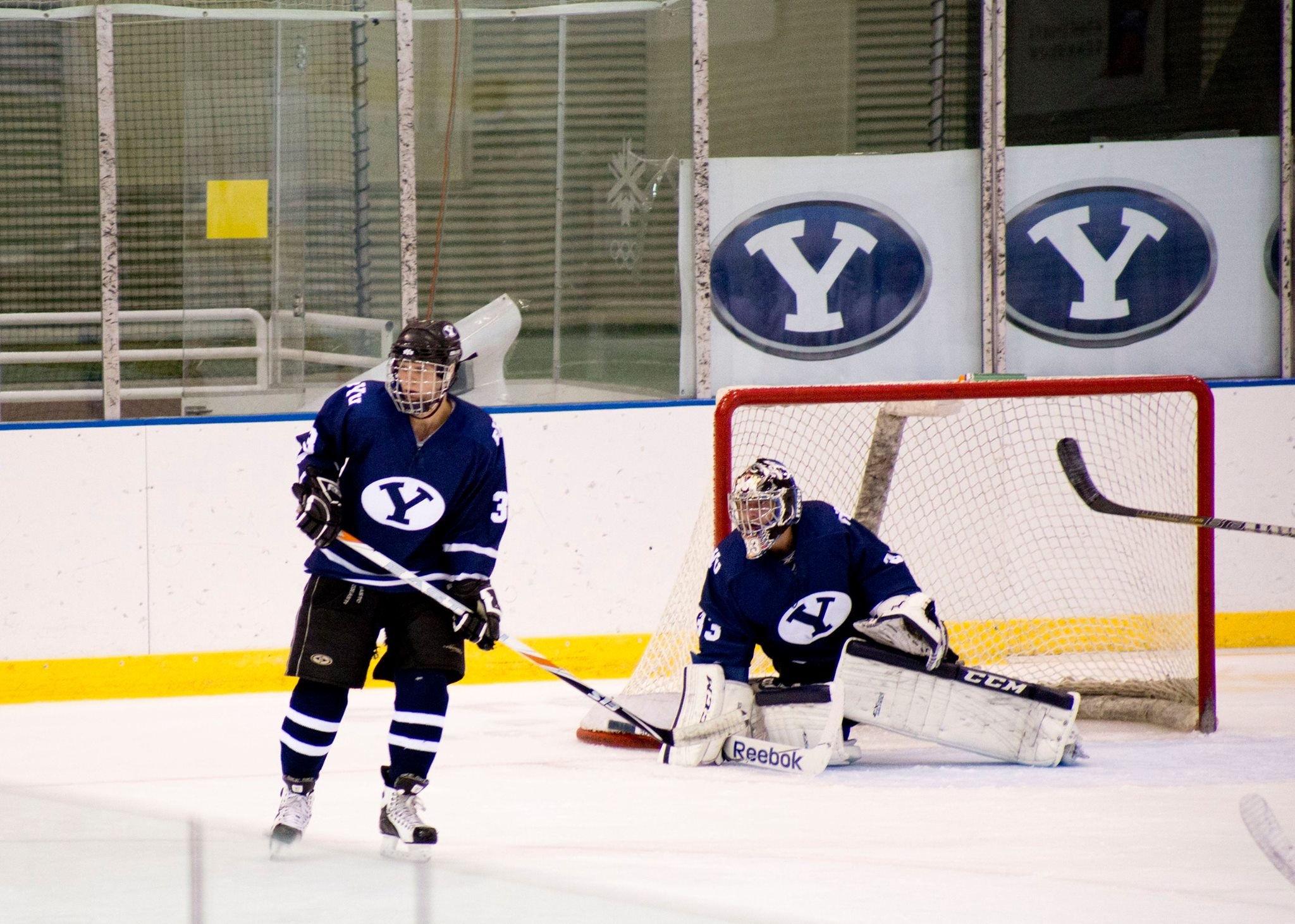 Bussell guards his net at home in the Provo Seven Peaks Ice Arena.