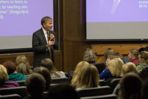 David M. McConkie, former first counselor in the Sunday School General Presidency. McConkie spoke at BYU Thursday to education students.