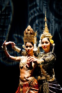 Dancers with the Cambodian Ballet dance to choregoraphy made by the Royal Princess, Norodom Buppha Devi. They wear the attire that they will be performing in on Nov. 1 in the de Jong Concert Hall at BYU. (BYU Photo)