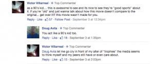 This screen shot of comments on "The Little Rascals" reunion shows some differing opinions on the nostalgia trend. 