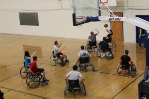 Students play wheelchair basketball during Disability Awareness Week at BYU. Disability Awareness Week offers workshops, speakers and student activities. Students who want to play "Murderball" can visit Room 136 RB Oct. 24 between 3 and 6 p.m. (GeriLynn Vorkink)